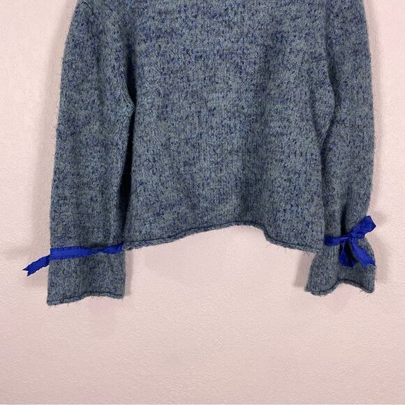 Moth | Anthropologie Blue with Blue Sparkle Mock Neck Sweater with Ribbon Ties - Picture 5 of 8